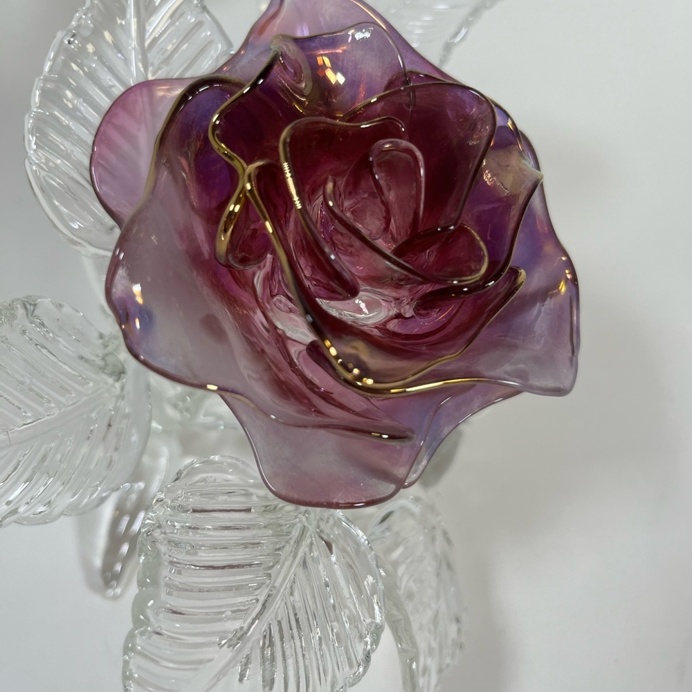 Art Glass Crystal Lavender Flower Purple and Gold, Signed - Picture 7 of 16